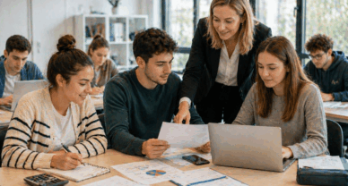 BTS GPME à Dijon avec étudiants en travail d’équipe accompagnés par une formatrice