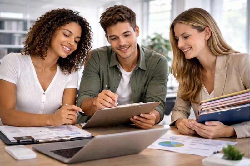 Étudiants en BTS GPME à Mâcon analysant un dossier en équipe