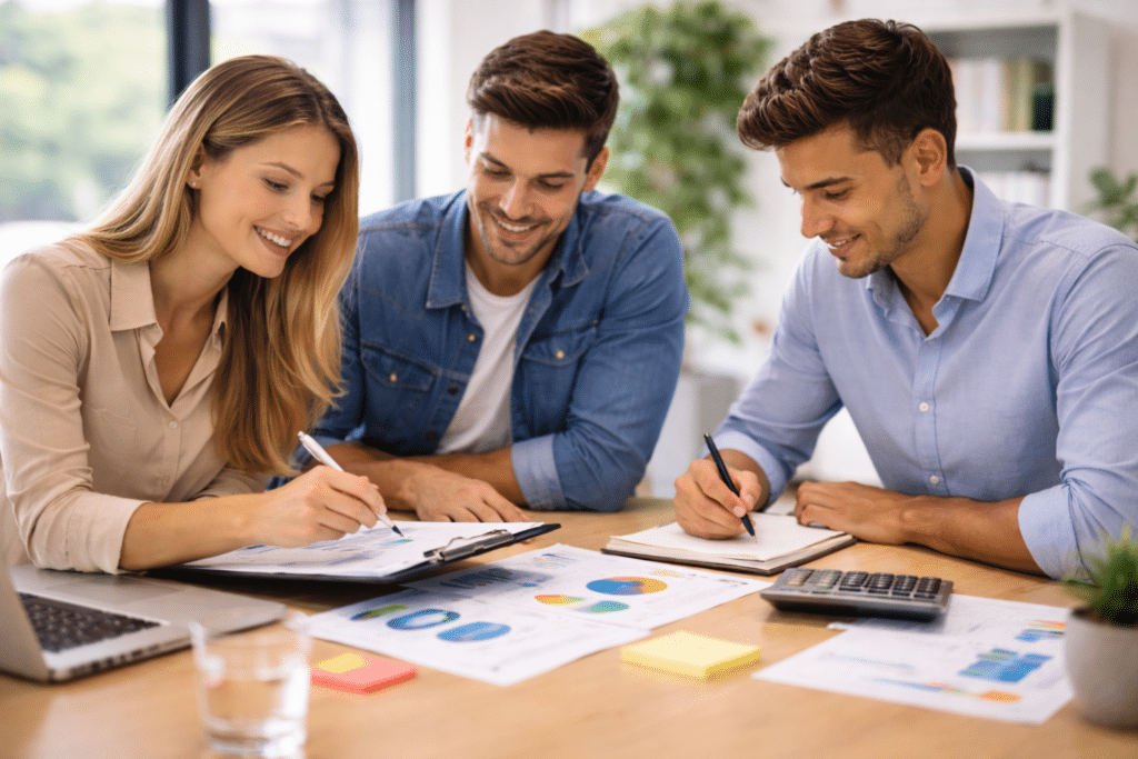 Étudiants en BTS GPME à Reims travaillant sur des documents de gestion en entreprise