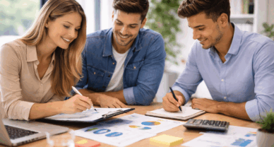 Étudiants en BTS GPME à Reims travaillant sur des documents de gestion en entreprise