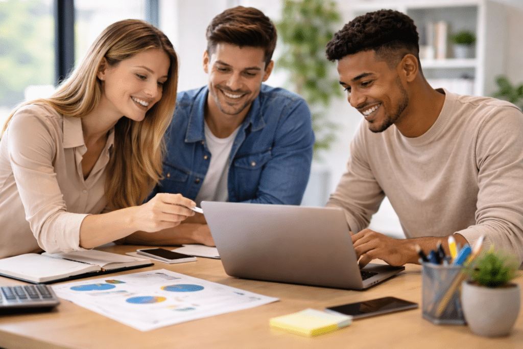 Étudiants en BTS GPME à Reims travaillant en équipe sur un projet de gestion