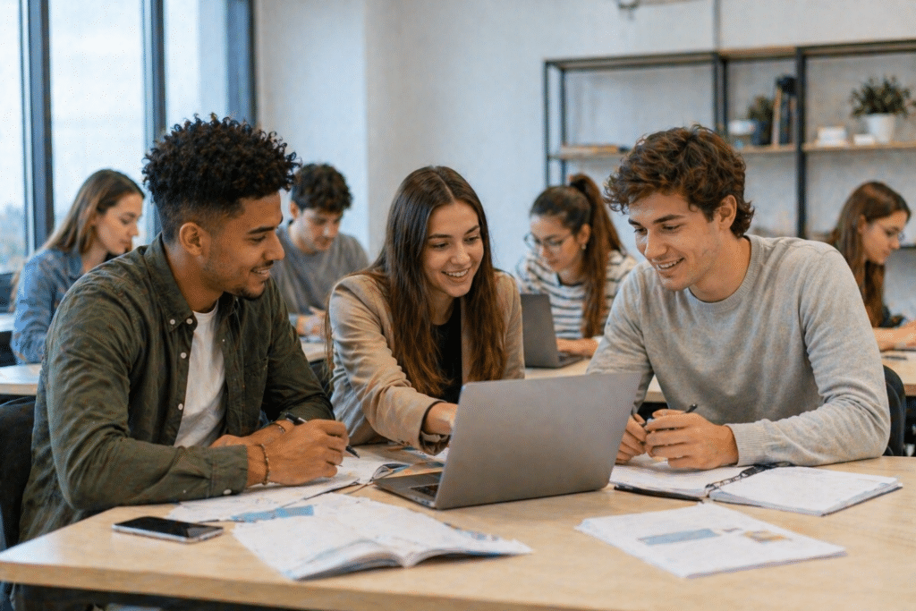 BTS MCO à Dijon avec étudiants en travail collaboratif en salle de formation