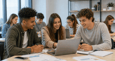 BTS MCO à Dijon avec étudiants en travail collaboratif en salle de formation