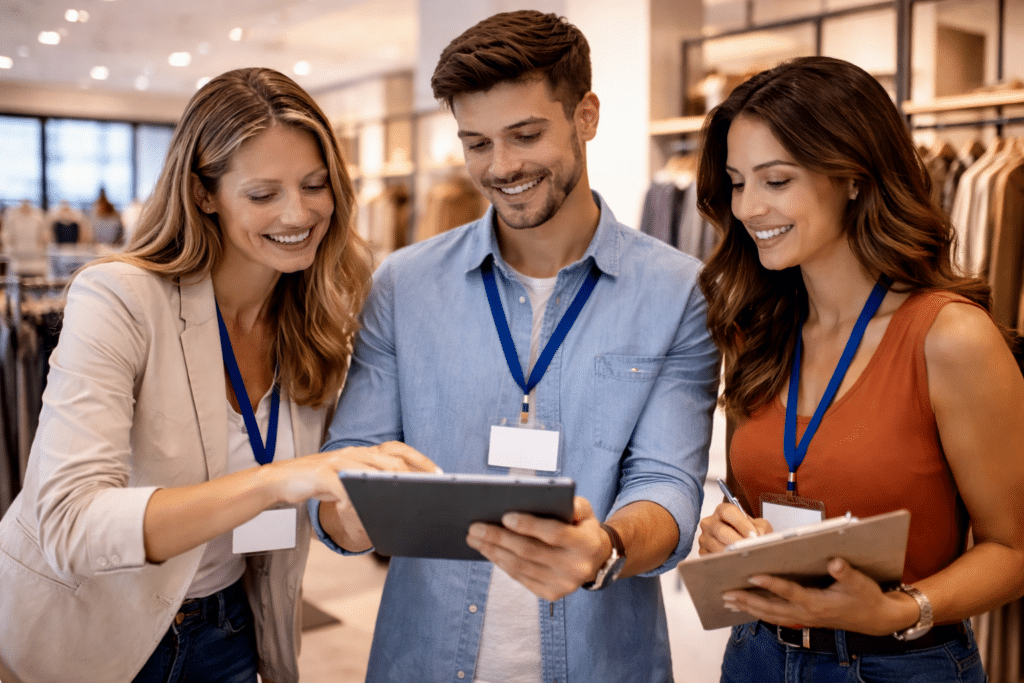 Étudiants en BTS MCO à Enghien-les-Bains analysant les performances commerciales en magasin