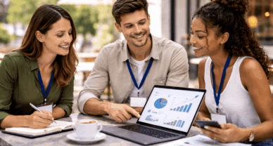 Étudiants en BTS NDRC à Enghien-les-Bains en activité de prospection et relation client