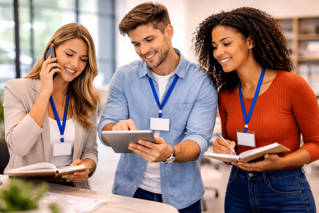 Étudiants en BTS NDRC à Mantes-la-Jolie en activité de prospection commerciale et suivi client