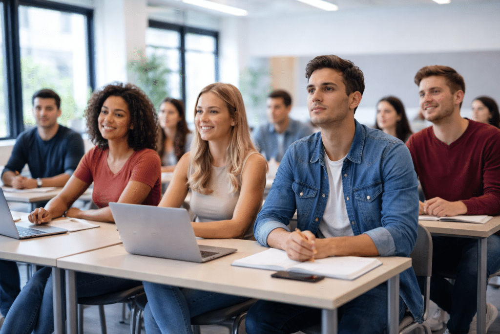 Étudiants en BTS concentrés en salle de classe à Cergy-Pontoise