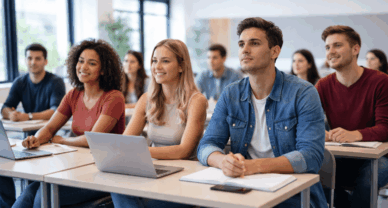 Étudiants en BTS concentrés en salle de classe à Cergy-Pontoise