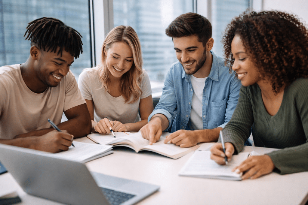 Étudiants BTS GPME à La Défense travaillant en groupe