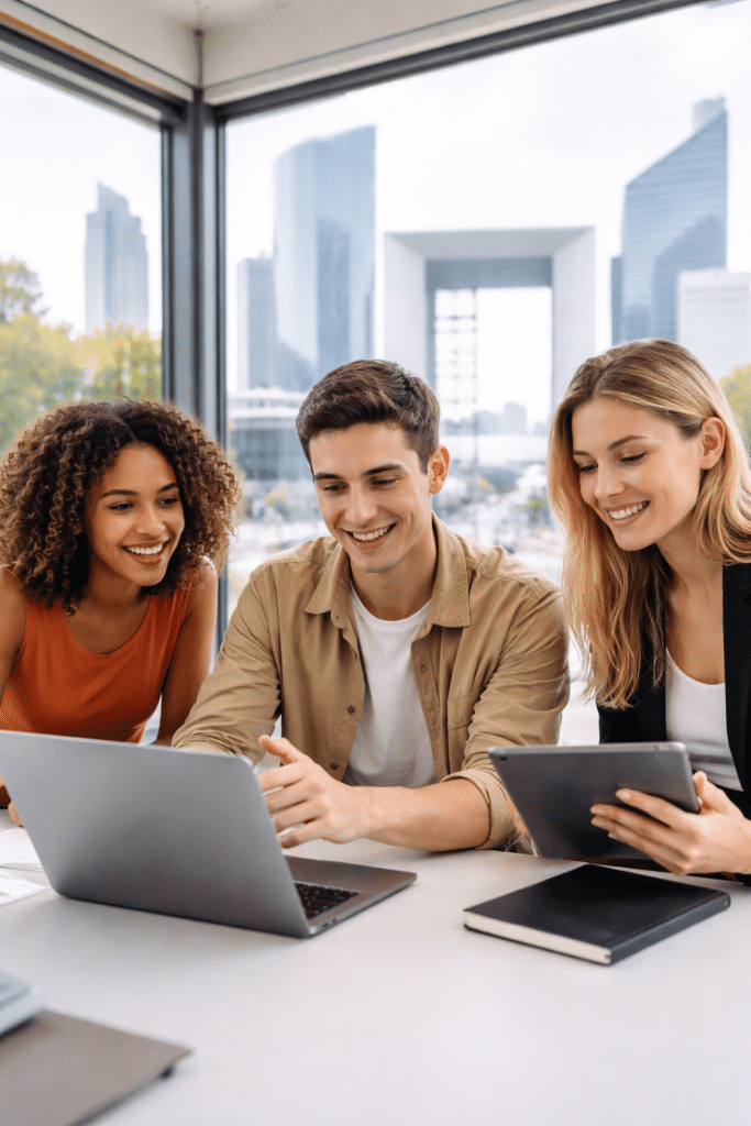 Étudiants en BTS NDRC à La Défense en situation de travail