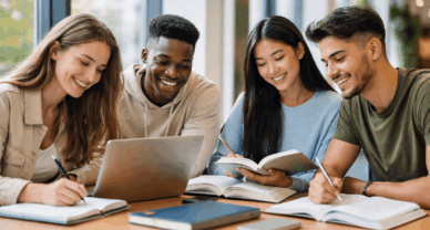 Étudiants en BTS MCO à Cergy-Pontoise en train d’étudier ensemble