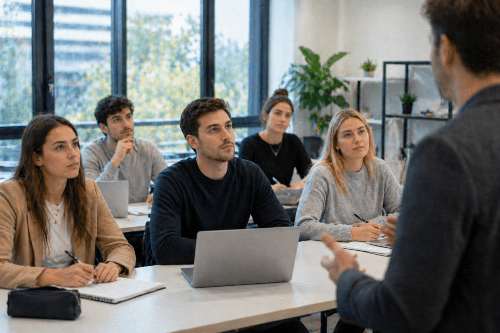 MBA Manager Commercial et Marketing à Dijon étudiants en formation avec intervenant en salle moderne