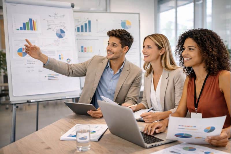 Étudiants en MBA Manager Commercial et Marketing à Mâcon suivant une présentation de stratégie commerciale