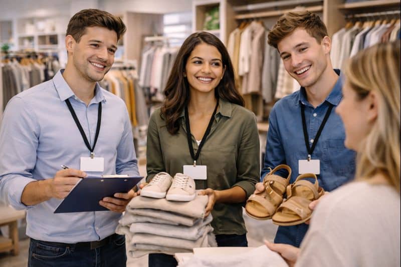 Étudiants en Titre Pro Conseiller de vente à Auxerre en interaction directe avec une cliente