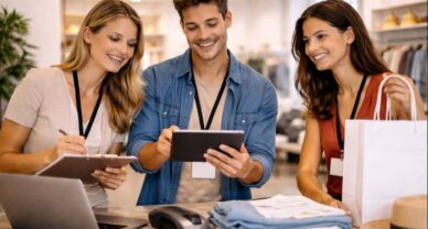 Étudiants du Titre Pro Conseiller de vente à Mâcon en activité de vente assistée par tablette