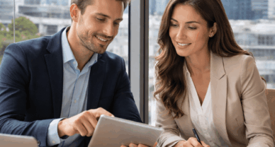 MBA Manager en stratégie d'entreprise à La Défense : réunion stratégique entre deux professionnels en entreprise