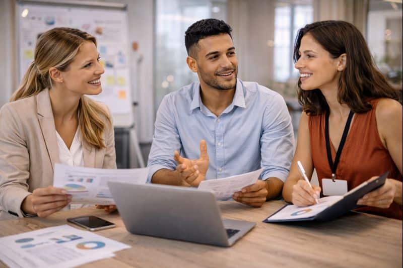 Étudiants en Bachelor RDC à Auxerre préparant une stratégie de développement commercial