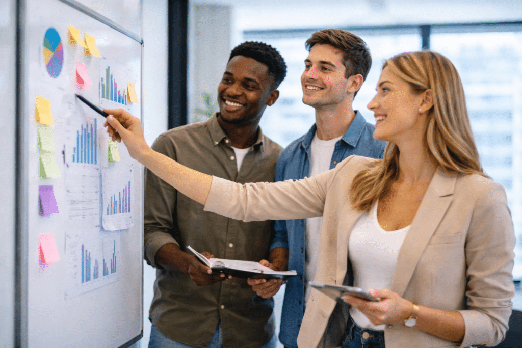 Étudiants en Bachelor RDC à Marne-la-Vallée analysant des performances commerciales