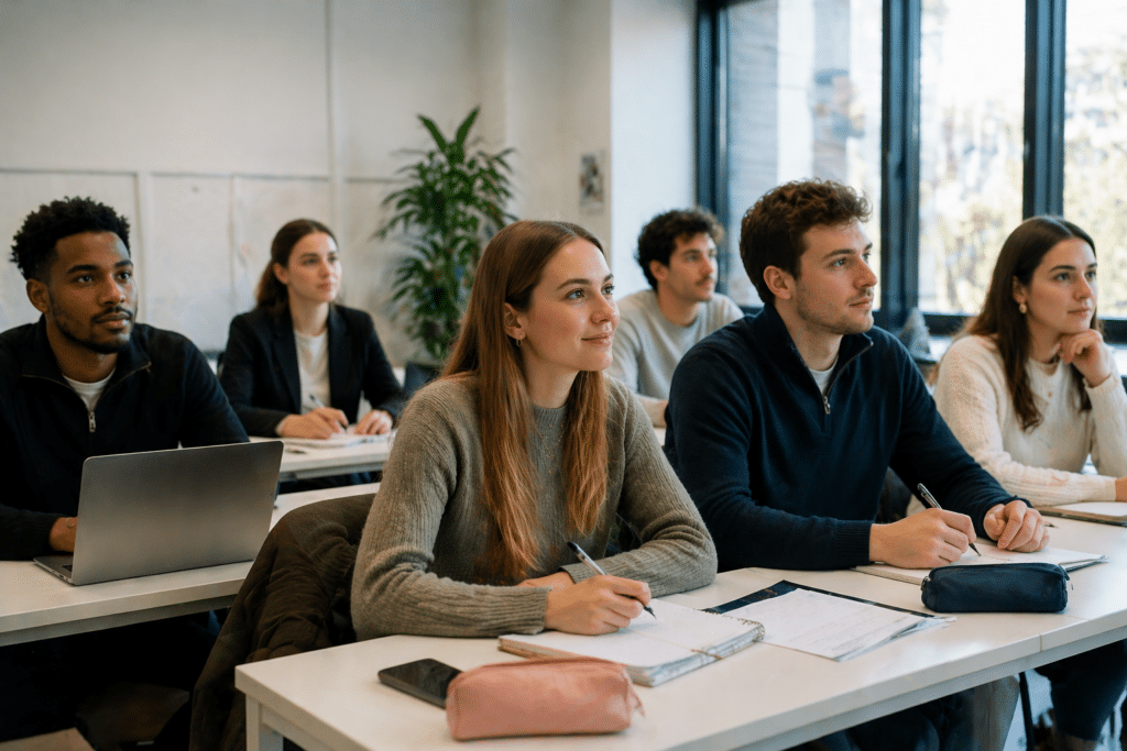 Bachelor RH à Dijon avec étudiants attentifs en salle de formation