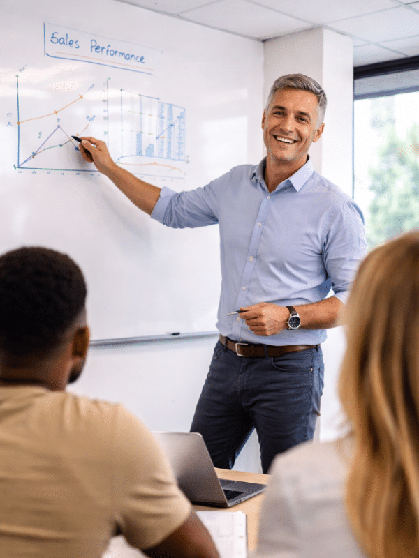 Bachelor RDC en alternance à Salon avec professeur souriant en action devant des étudiants en salle de classe