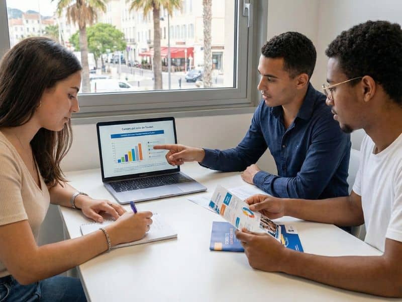 Etudiants en alternance dans une salle de classe en étant sur un projet de groupe Business Game.