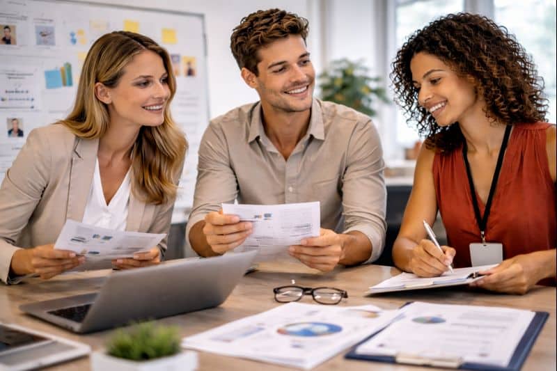 Étudiants en MBA Manager en Ressources Humaines à Mâcon analysant des profils candidats