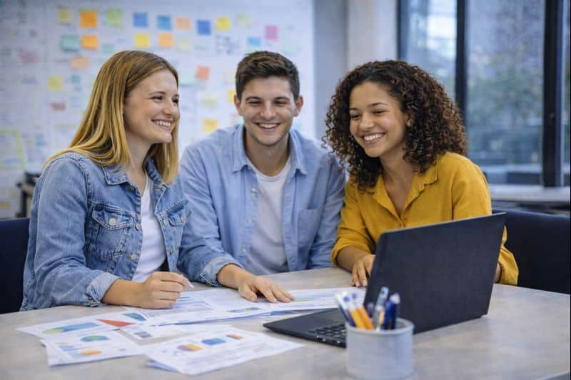 étudiants en Bachelor RH à Cergy-Pontoise analysant des données ensemble