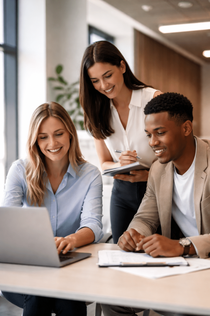 Étudiants en MBA RH à Cergy-Pontoise travaillant en groupe