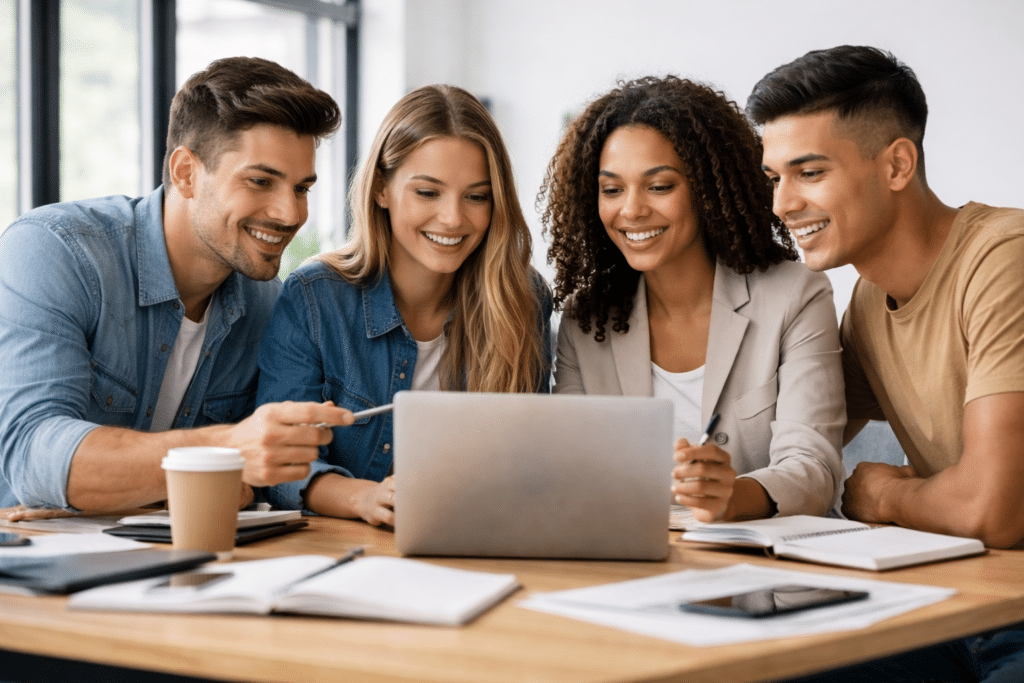 Étudiants en alternance du TITRE PRO AMUM à Troyes travaillant en équipe
