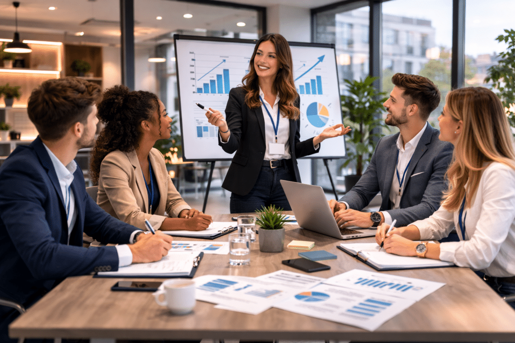 Étudiants en Mastère Manager d’Affaires à Cergy-Pontoise en présentation stratégique