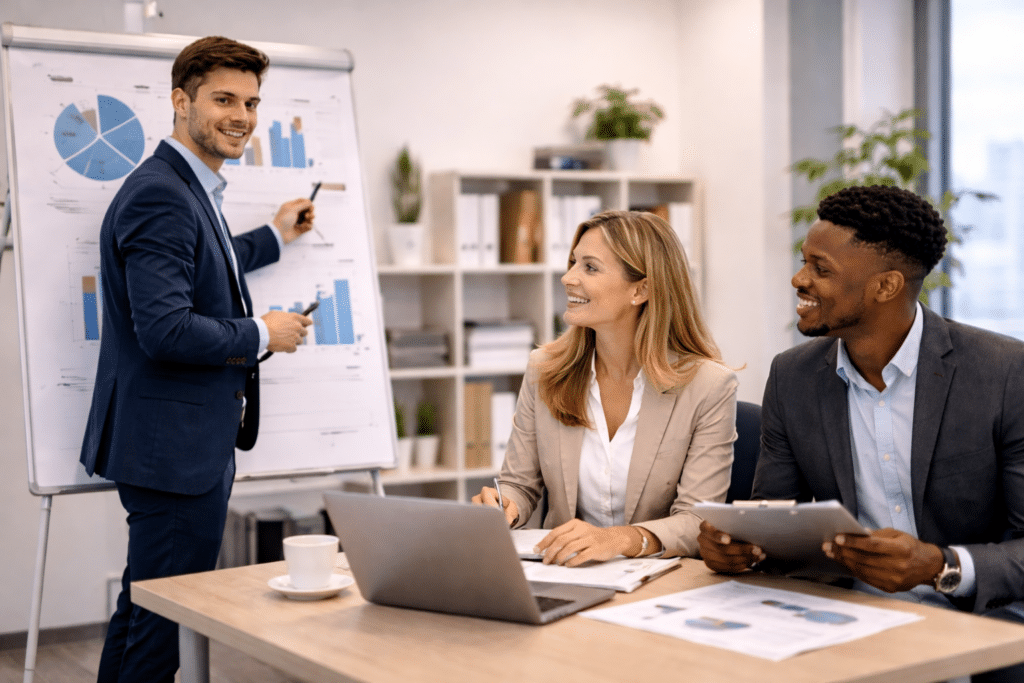 Étudiants en Mastère Manager d’Affaires à Marne-la-Vallée en présentation stratégique