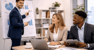 Étudiants en Mastère Manager d’Affaires à Marne-la-Vallée en présentation stratégique