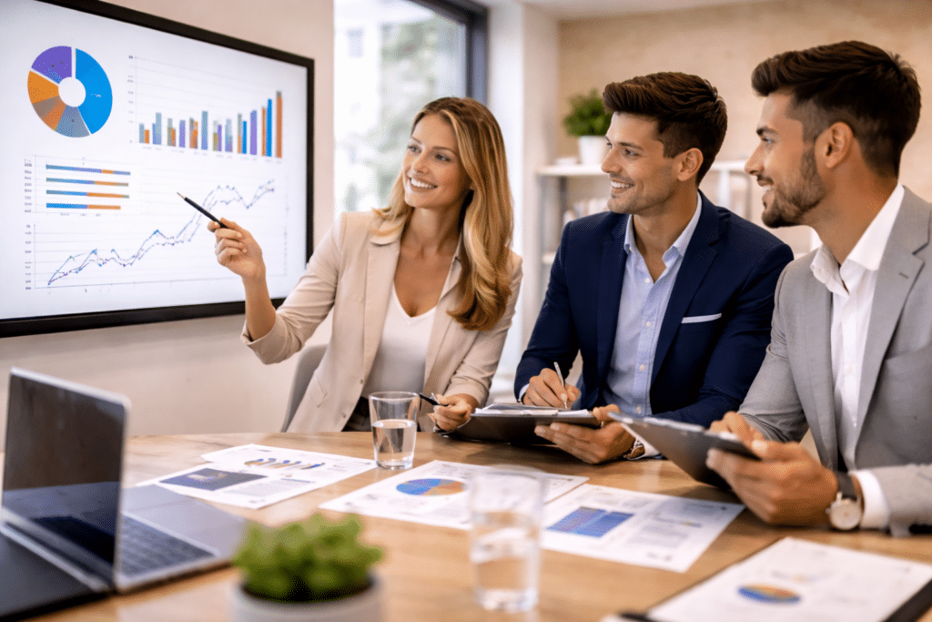 Étudiants en Mastère Manager d’Affaires à Reims en réunion de pilotage stratégique