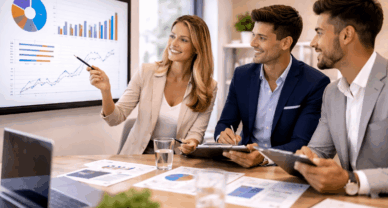 Étudiants en Mastère Manager d’Affaires à Reims en réunion de pilotage stratégique