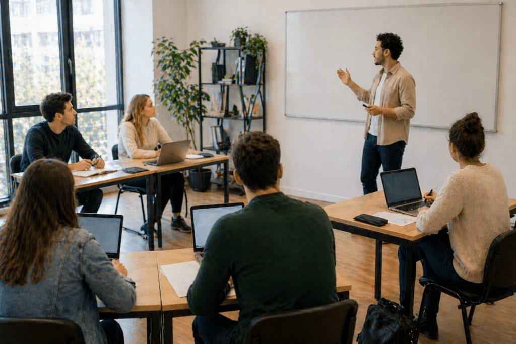 Titre Pro MEM à Dijon étudiants en formation disposition réunion avec formateur
