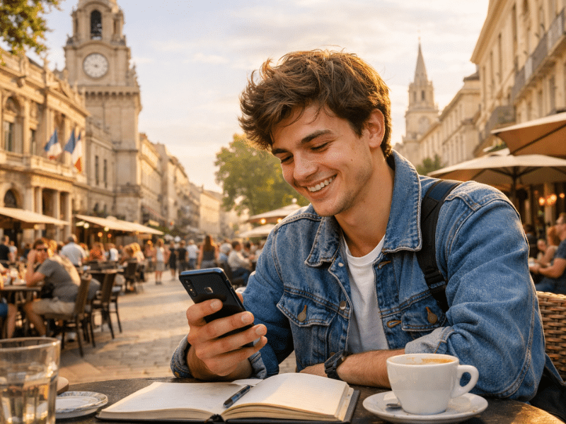 Un étudiant bénéficiant de sa rémunération apprenti dans le centre d'Avignon.